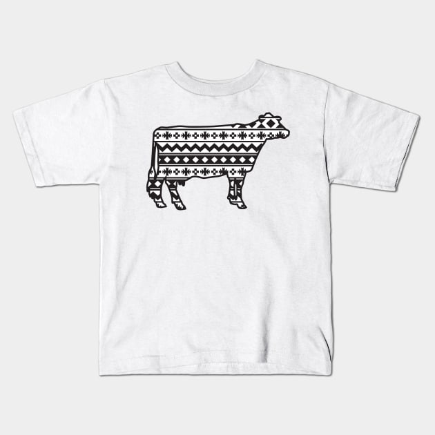 Dairy Cow with Southwest Pattern Kids T-Shirt by SAMMO